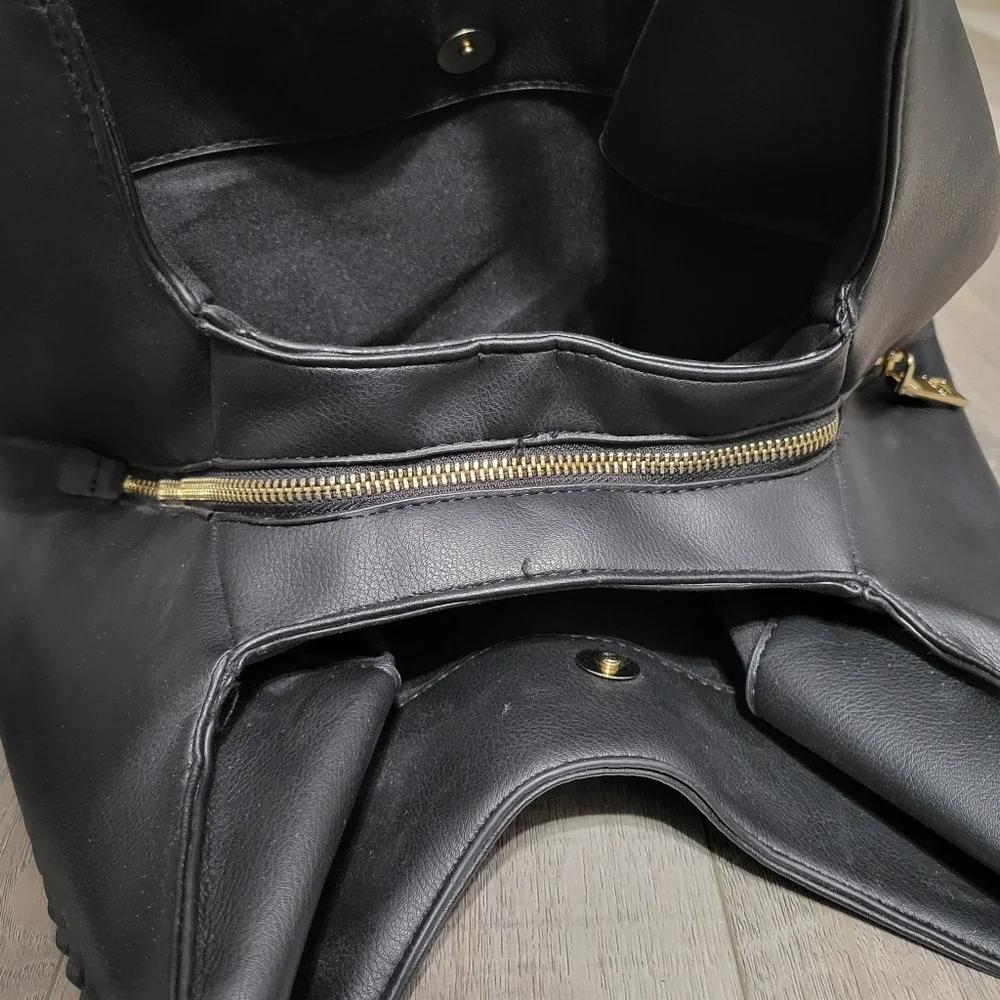 Bebe Colette Triple Entry Black Hobo Bag/Satchel Gold Chainlink Hobo Bag